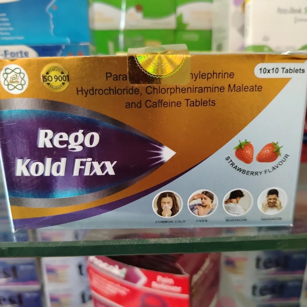 Rego Kold Fixx Paracetamol 500 mg, Phenylephrine HCl 5 mg, Chlorpheniramine Maleate 2 mg, Caffeine 30 mg per tablet - CHEANIMUL PHARMACY
