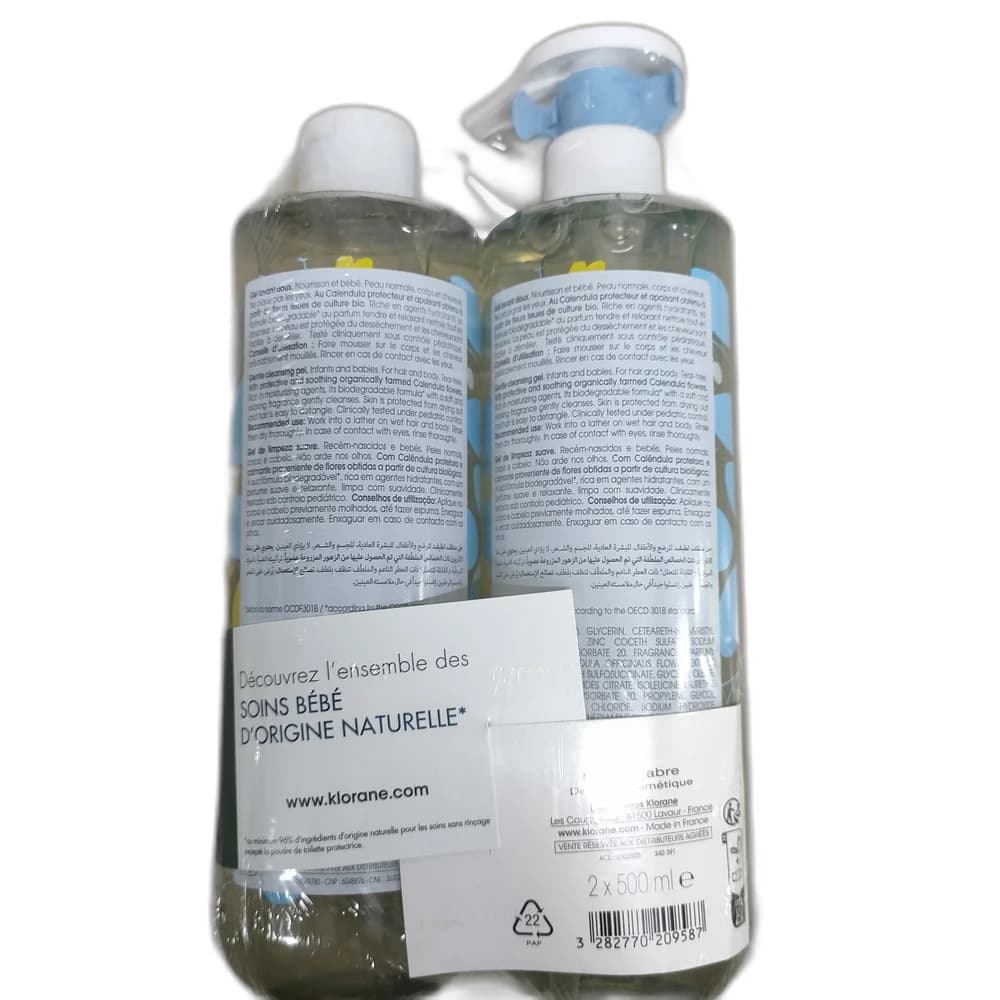 Klorane Bébé Gentle Cleansing Gel with Calendula 2 × 500 mL