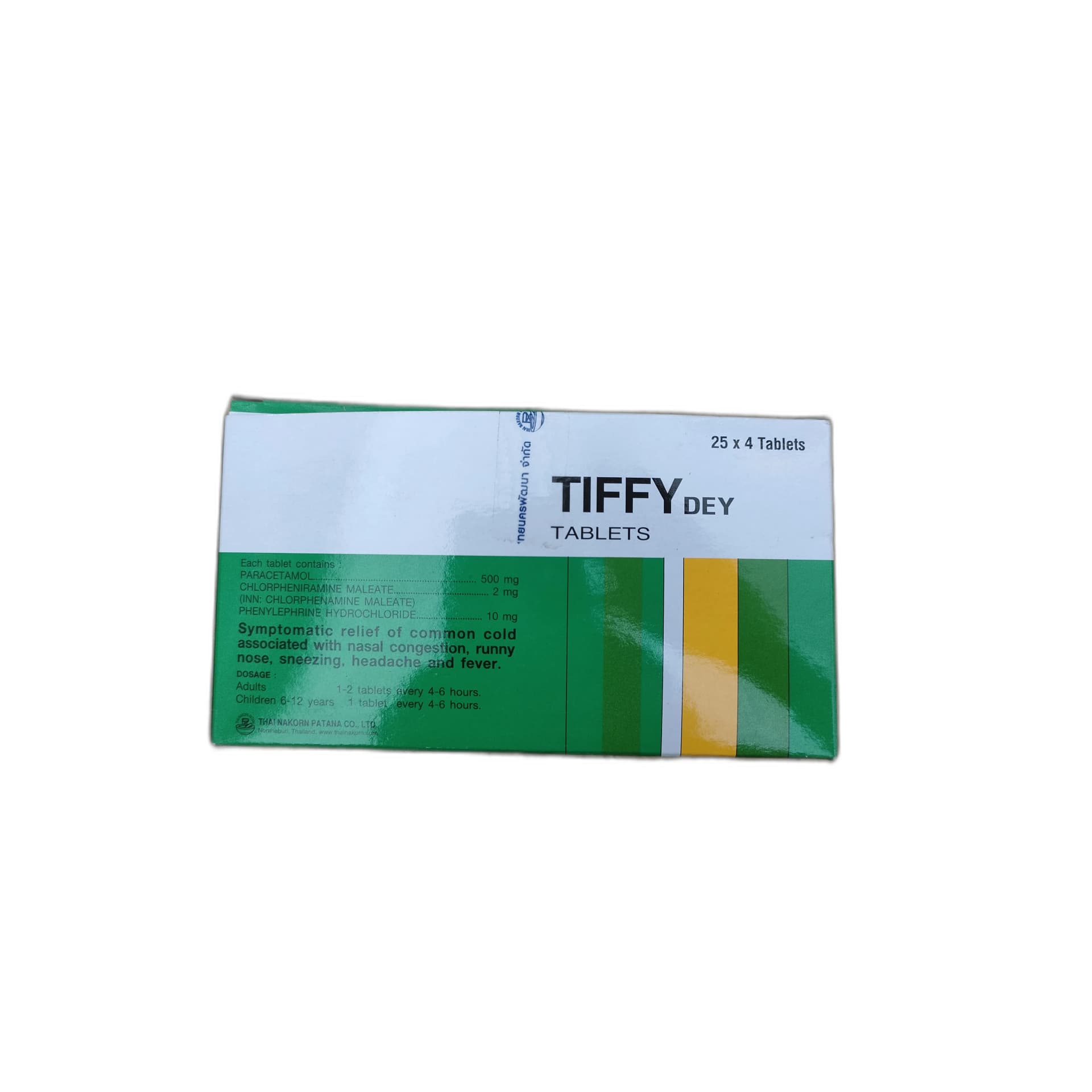 Tiffy Dey Tablet Paracetamol 500mg + Chlorpheniramine Maleate 2mg + Phenylephrine Hydrochloride 10mg