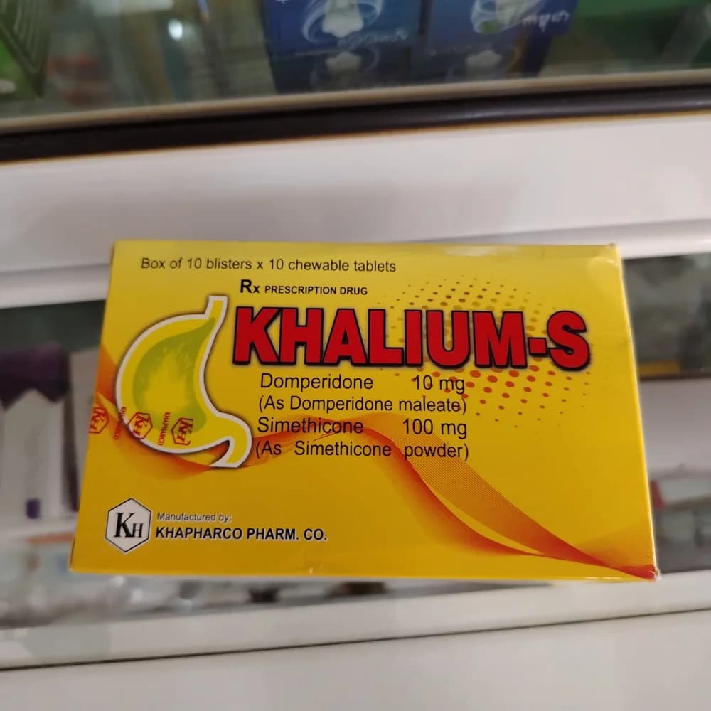 Khalium-S Domperidone 10 mg / simethicone 100 mg per chewable tablet