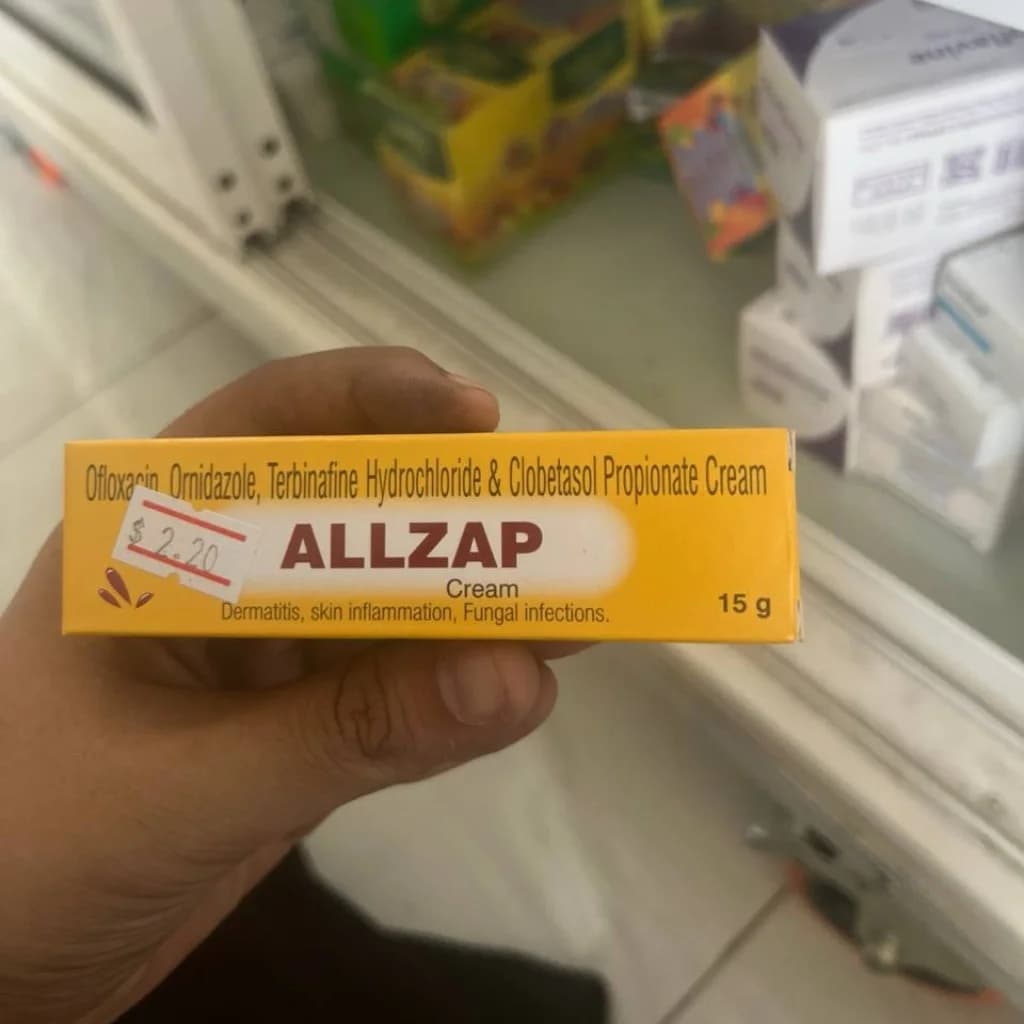 ALLZAP Cream Ofloxacin (0.75% w/w) + Ornidazole (2.0% w/w) + Terbinafine Hydrochloride (1.0% w/w) + Clobetasol Propionate (0.05% w/w)