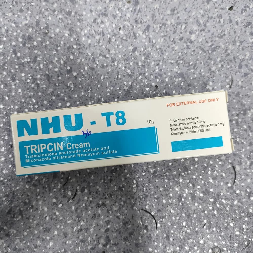 NHU-T8 Tripcin Cream Triamcinolone acetonide acetate 1 mg + Miconazole nitrate 10 mg + Neomycin sulfate 3000 units per 1 g