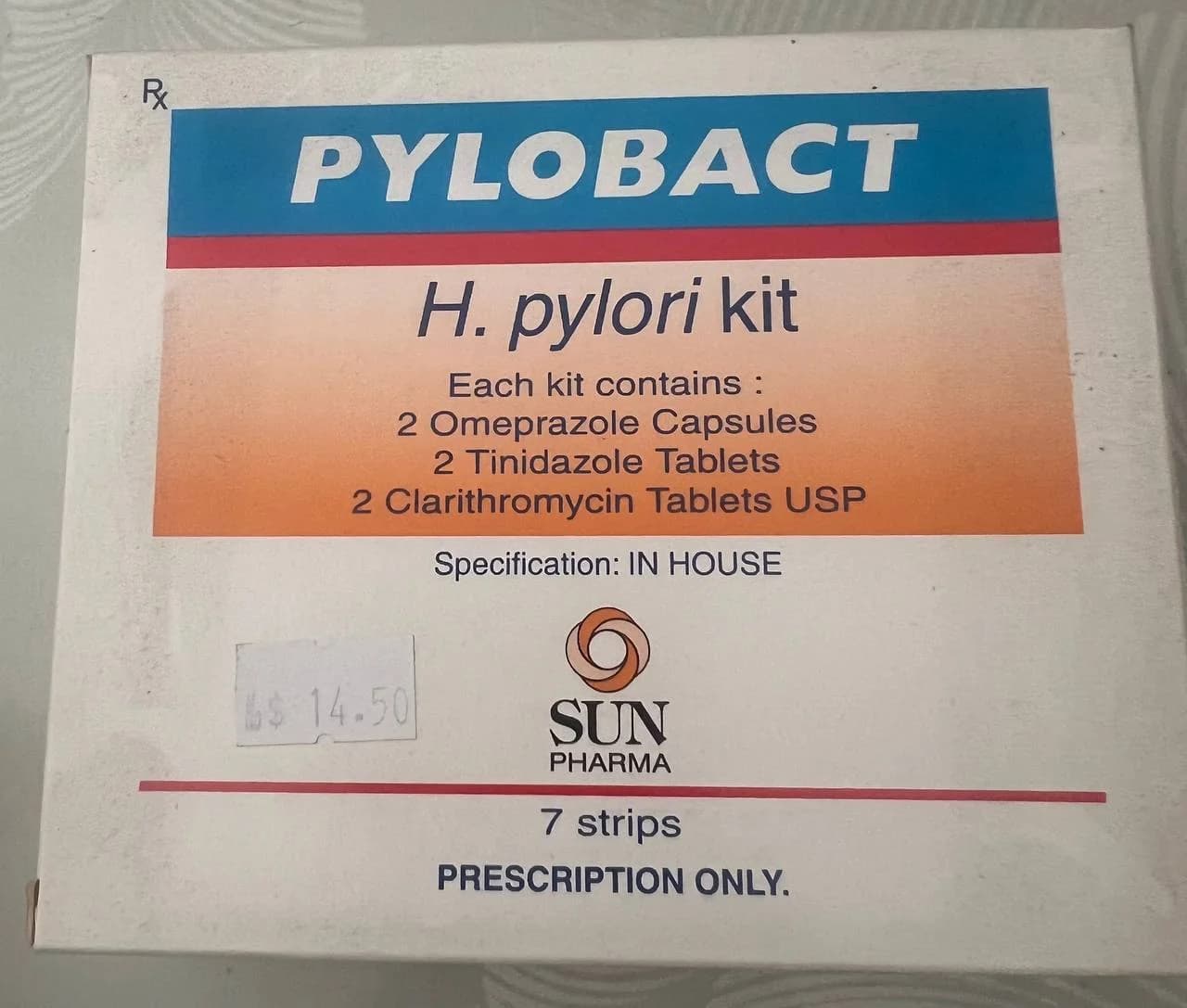 Pylobact H. pylori Kit Omeprazole 20mg + Tinidazole 500mg + Clarithromycin 250mg