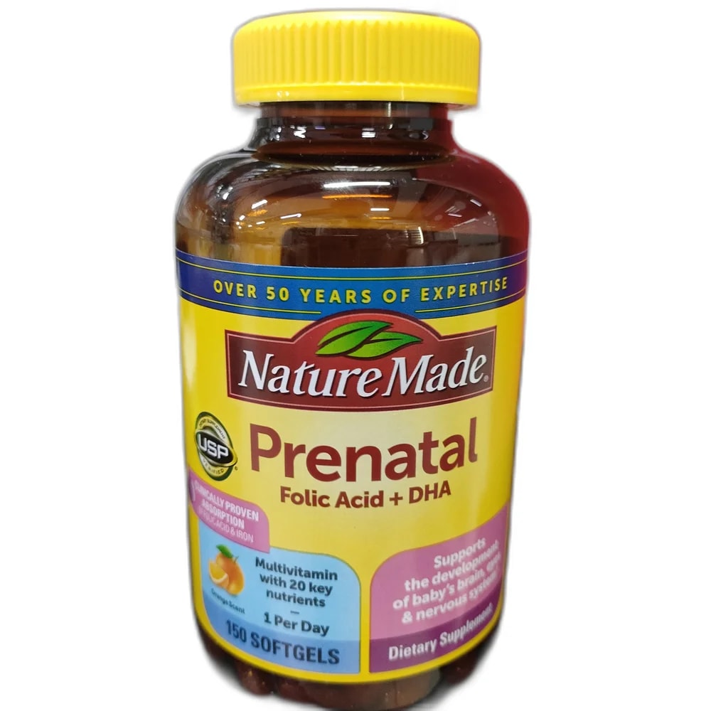 Nature Made Prenatal Folic Acid + DHA Folate 1330 mcg DFE + DHA 200 mg per softgel - Depot de Pharmacie B Rotha