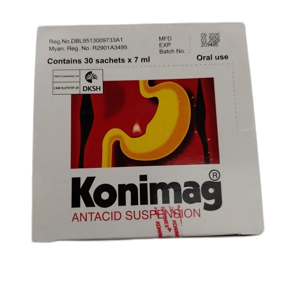 Konimag 7ml (Magnesium Trisilicate 300mg + Al(OH)3 300mg + Simethicone 50mg) - DHOU CARE PHARMACY