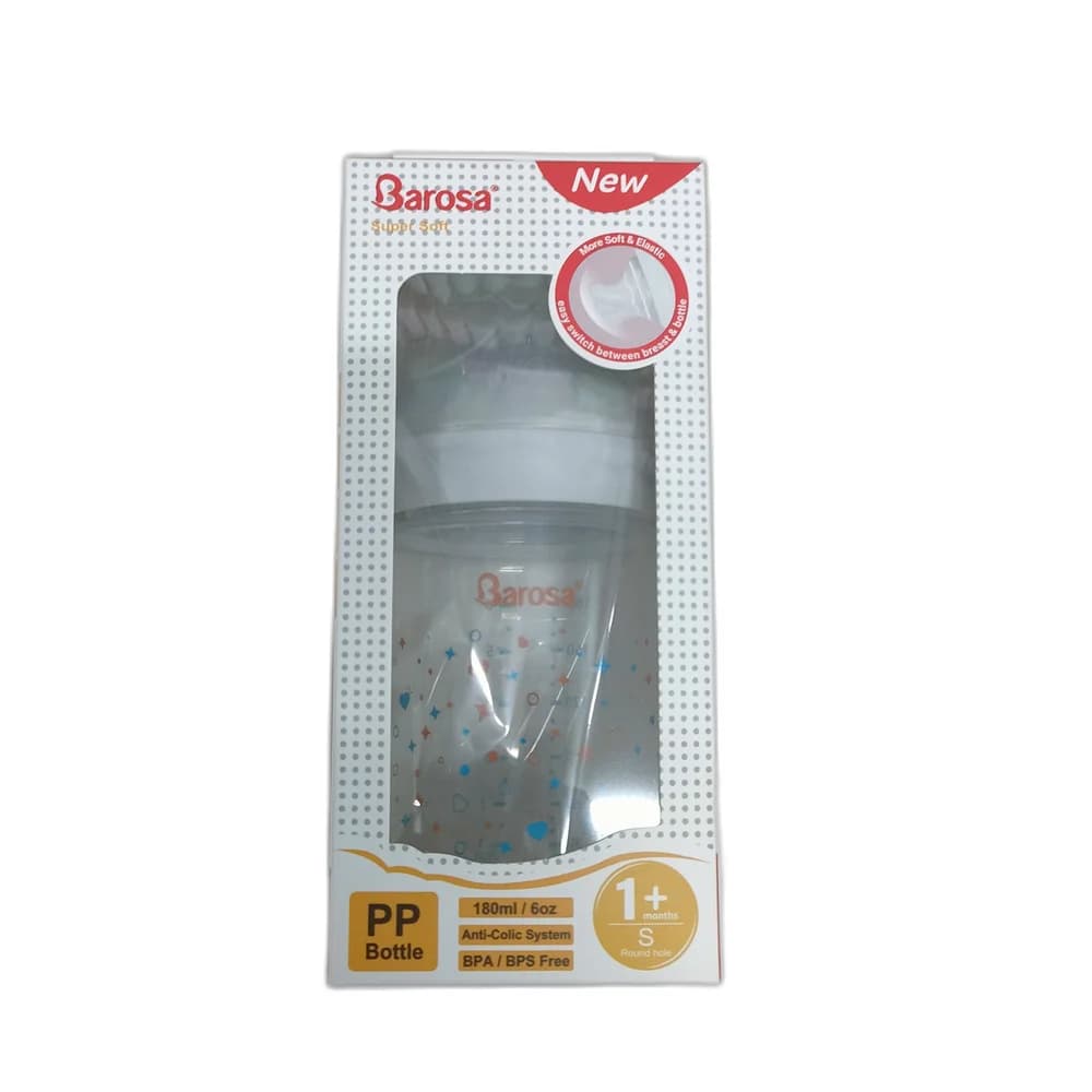Barosa Super Soft PP Bottle 180 mL / 6 oz, S round-hole nipple, 1+ months