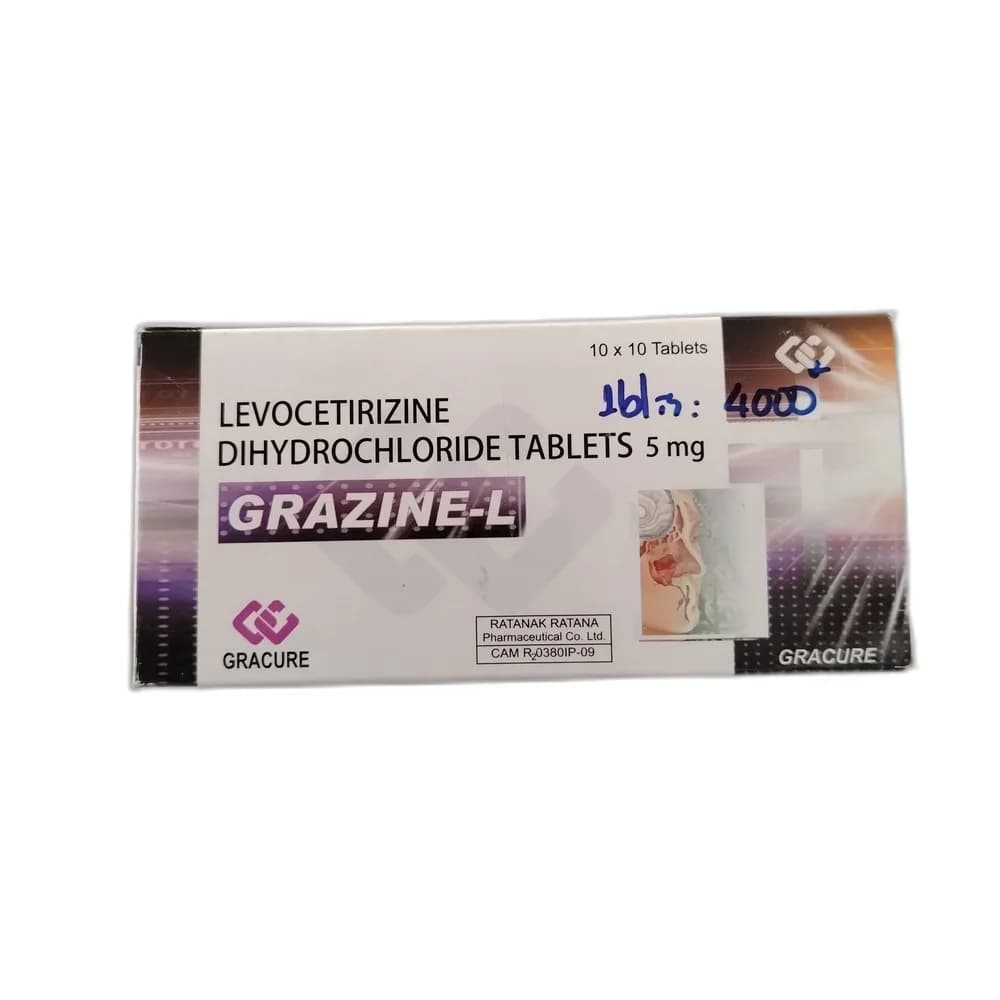 Grazine-L Levocetirizine dihydrochloride 5 mg per film-coated tablet (10 x 10 tablets per box)