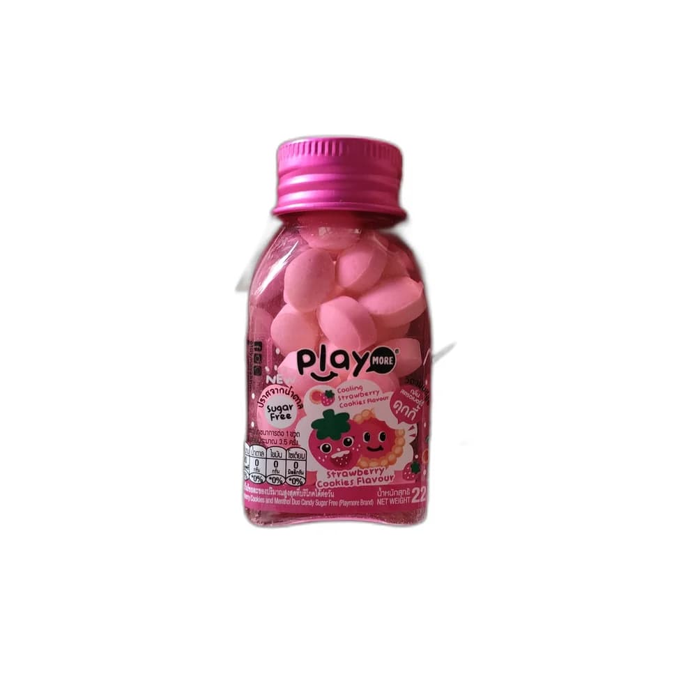 Play More Cooling Strawberry Cookies Flavour Candy bottle