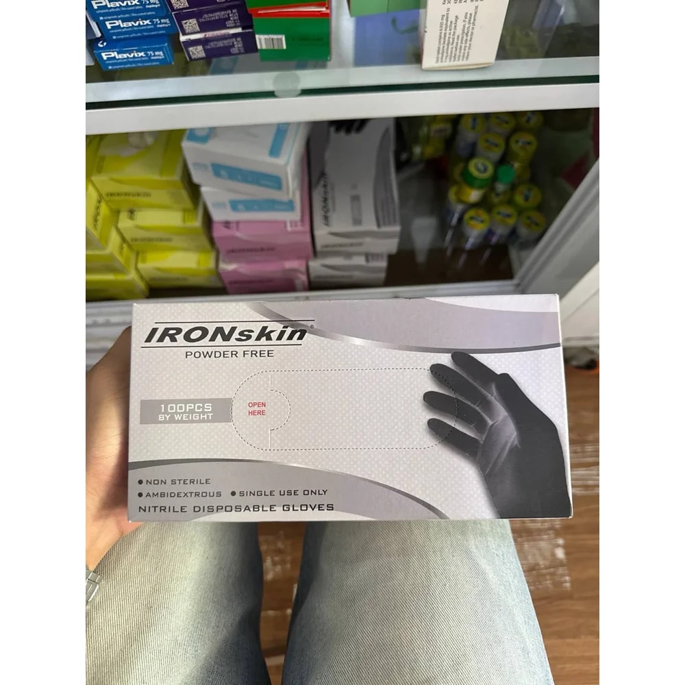 IRONskin Powder Free Nitrile Disposable Examination Gloves Non-sterile, ambidextrous, single-use, size M, 100 gloves by weight - Kim Yi