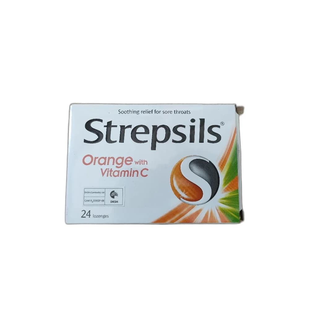 Strepsils Orange Vitamin C Amylmetacresol 0.6mg + 2,4-Dichlorobenzyl alcohol 1.2mg per lozenge + Vitamin C