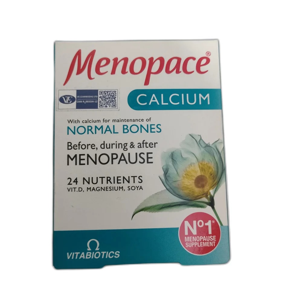 Menopace Calcium 2 tablets per day (providing Calcium 700 mg, Vitamin D3 400 IU, Magnesium 100 mg, Soya Isoflavone Extract 100 mg, and 20+ other nutrients) - PHARMACIE PORNLEU PICH