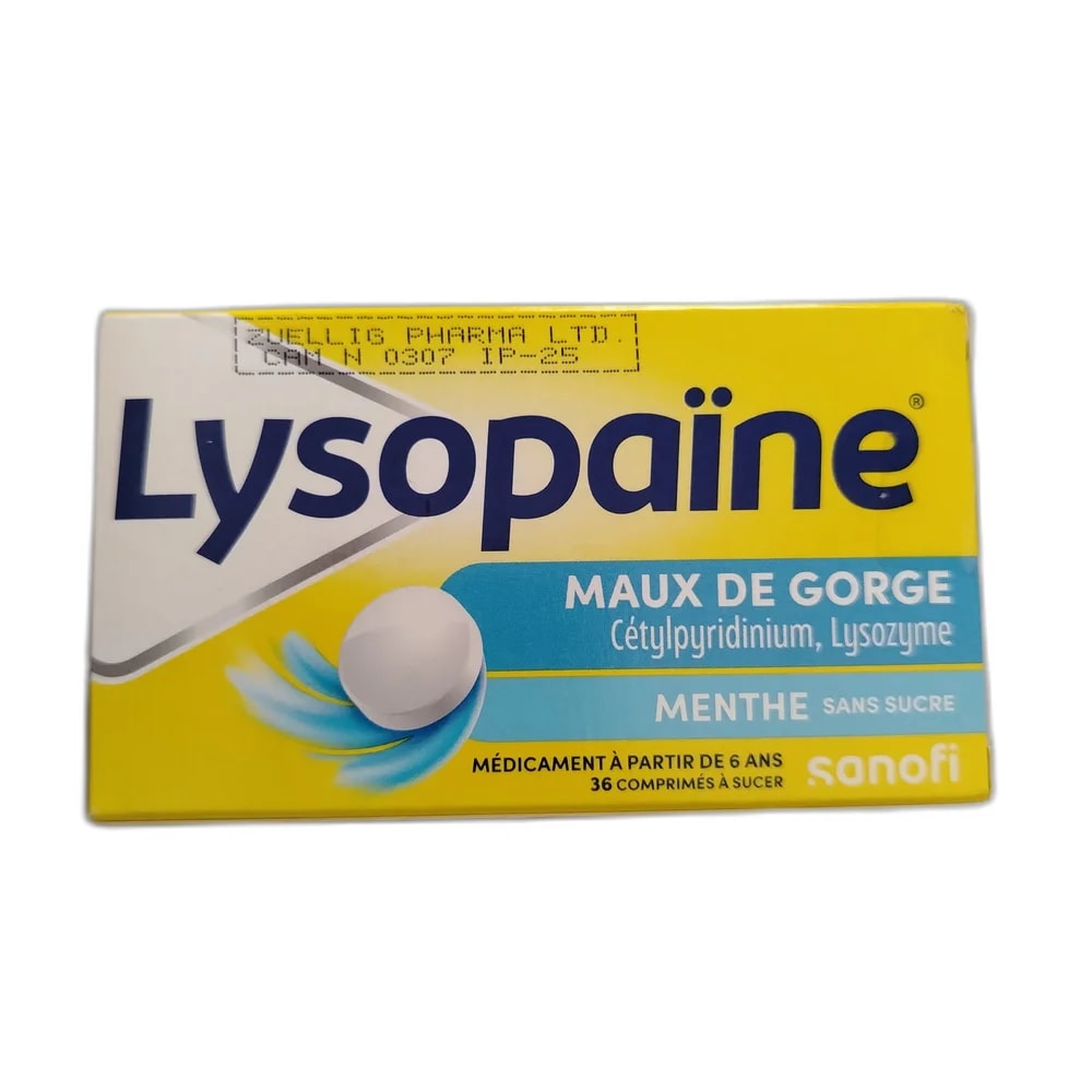 Lysopaïne Maux de Gorge Menthe 1.5 mg cetylpyridinium / 520,000 FIP-Units lysozyme per tablet - Oudom Puthik Pharmacy