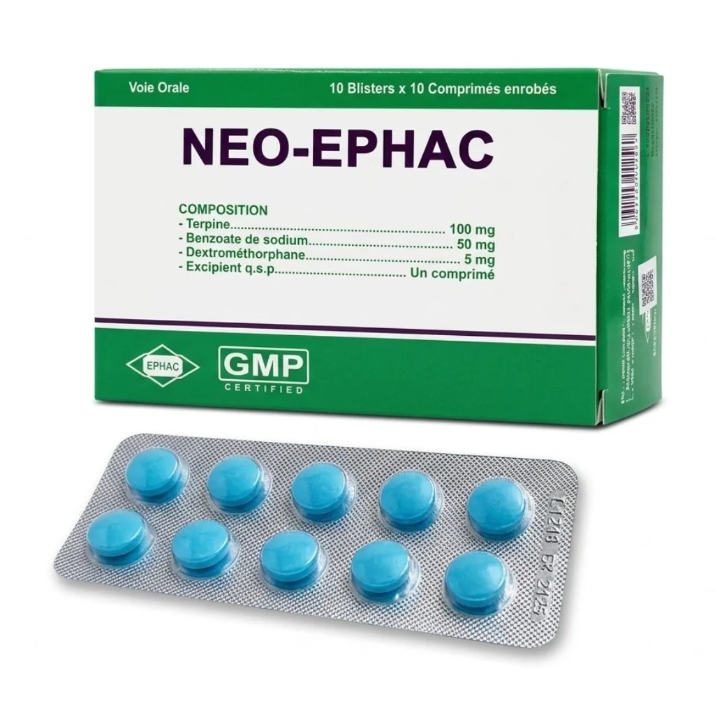 Neo-euphac Terpin 100mg, Benzoate de sodium 50mg, Dextromethorphane 5mg - ឱសថស្ថាន សុខលាភ