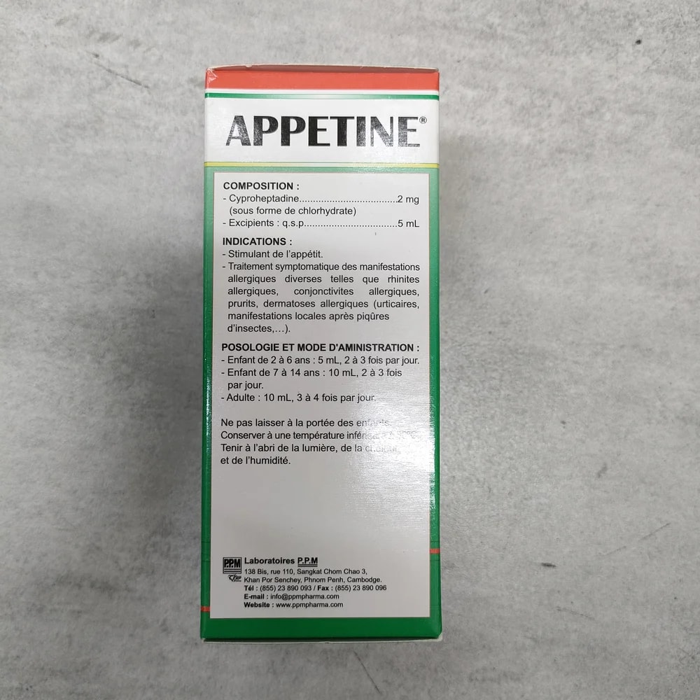 Appetine 2 mg / 5 mL - Depot De Pharmacie "A" Kim Houy