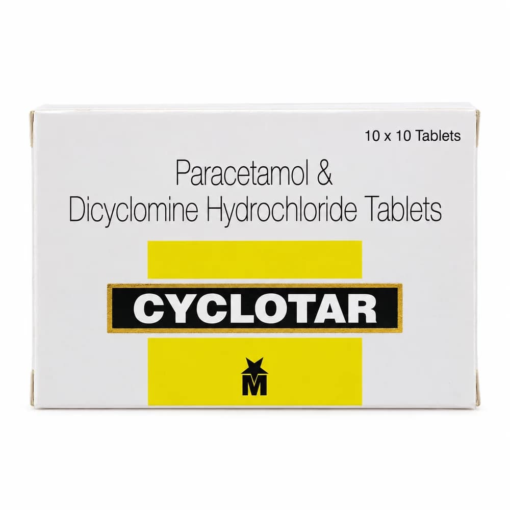 Cyclotar Paracetamol 500 mg / dicyclomine hydrochloride 20 mg per tablet