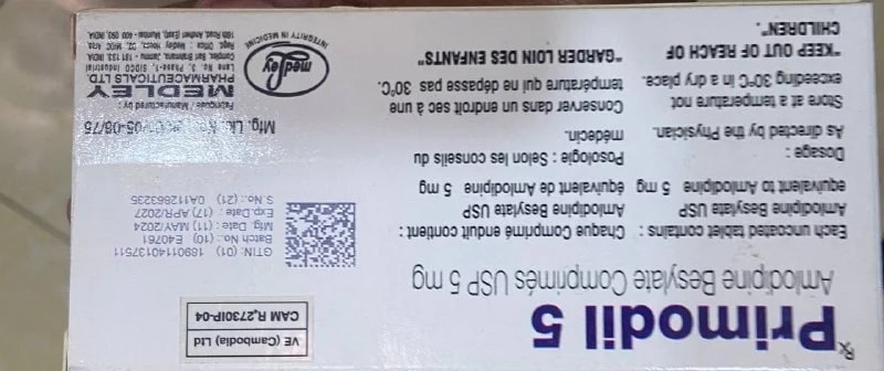 Primodi 5 Amlodipine Besylate Comprimes USP 5mg - แฑแแแแแแถแ แแทแแธแแฝแแแแธ105K