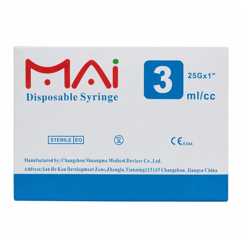 MAI Disposable Syringe 3 mL/cc; 25G × 1 inch needle
