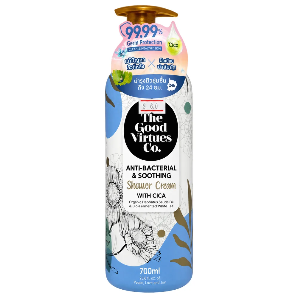 The Good Virtues Co. Anti-Bacterial & Soothing Shower Cream with Cica — available at pharmacies in Cambodia on PharmKulen