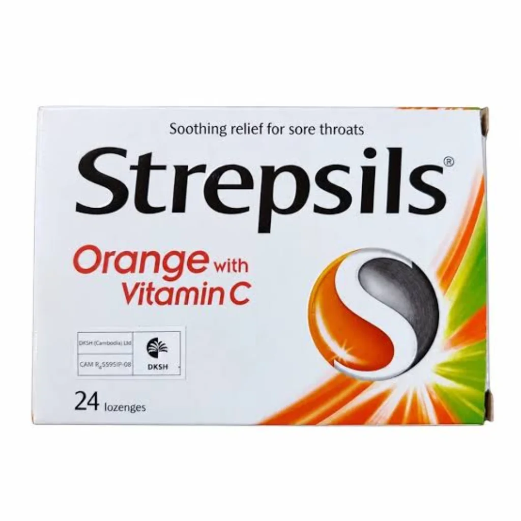 Strepsils Orange with Vitamin C — available at pharmacies in Cambodia on PharmKulen