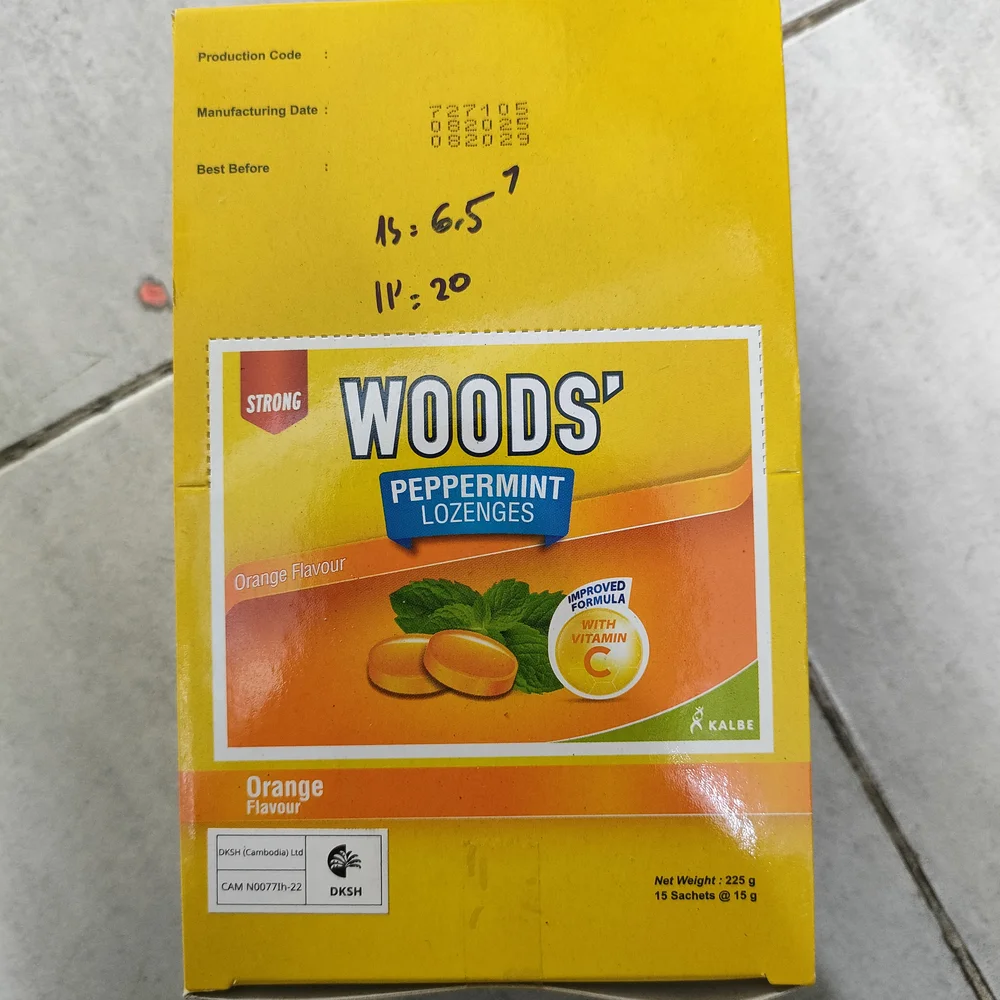 Woods Peppermint Lozenges Orange — available at pharmacies in Cambodia on PharmKulen