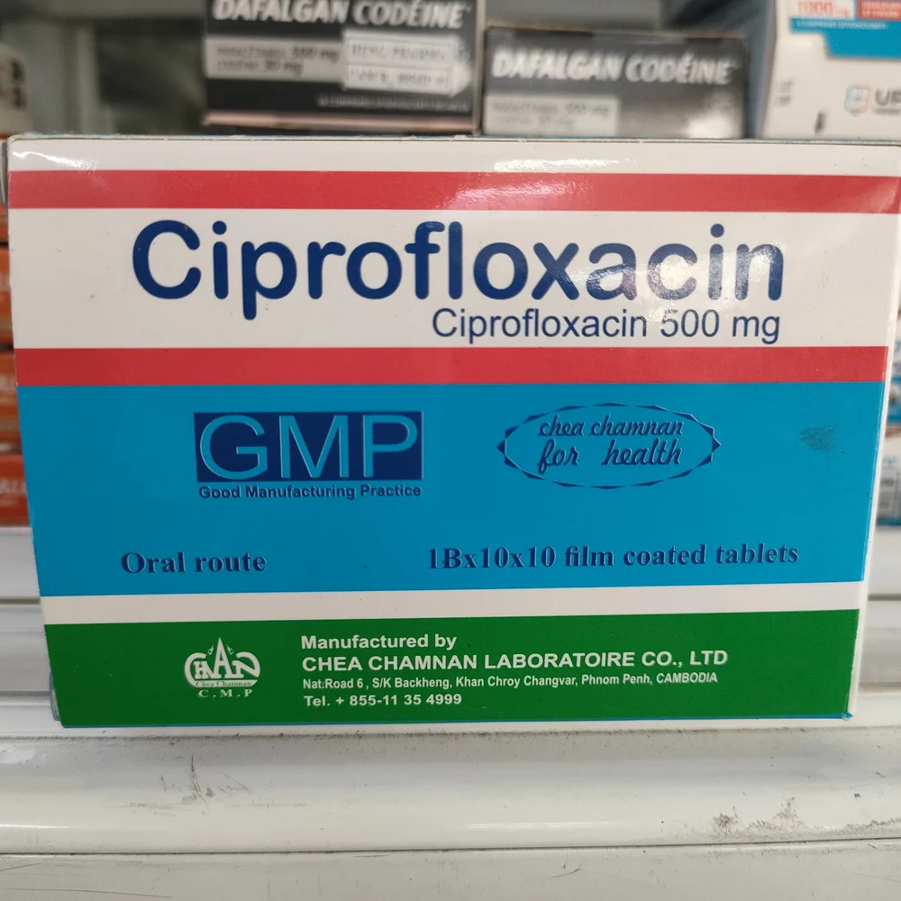 Ciprofloxacin 500 mg — available at pharmacies in Cambodia on PharmKulen