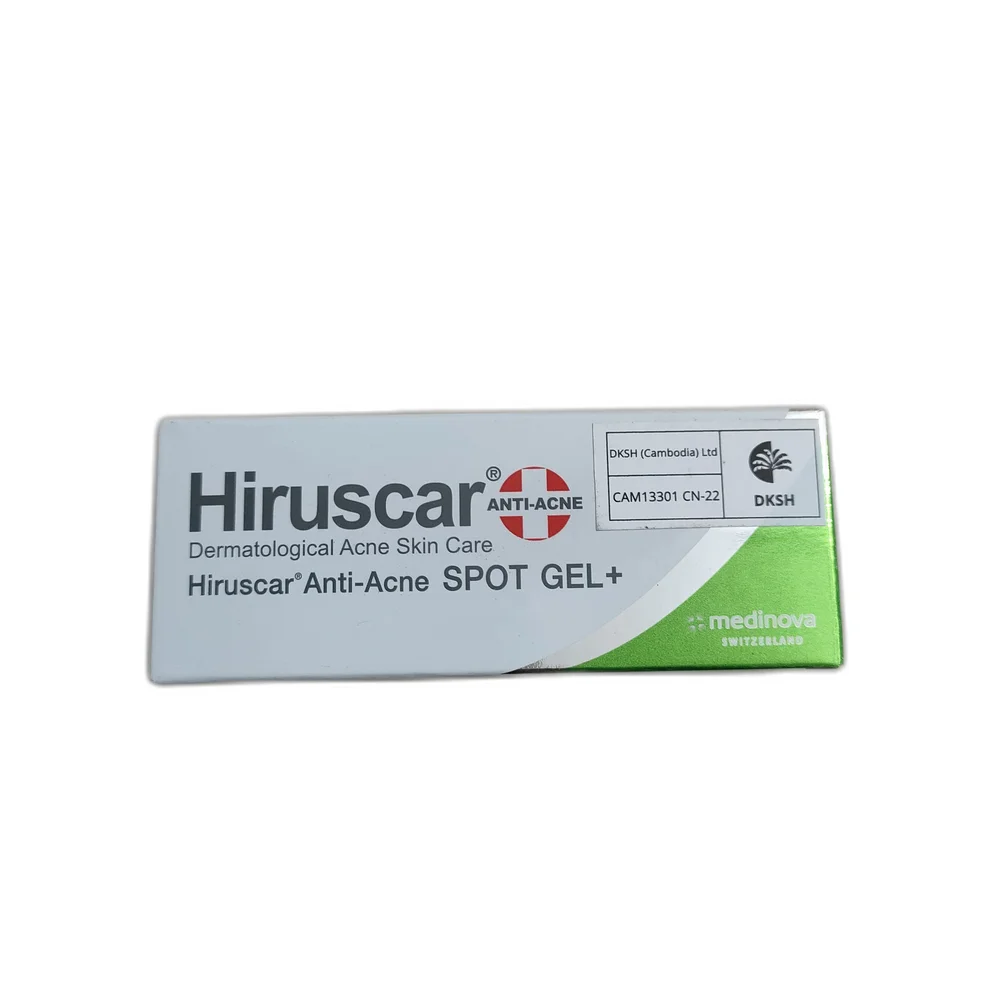 Hiruscar Anti-Acne Spot Gel+ — available at pharmacies in Cambodia on PharmKulen