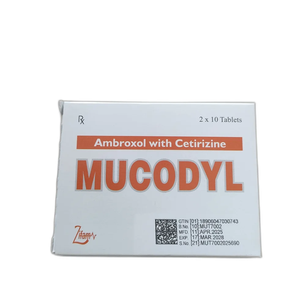 Mucodyl Ambroxol with Cetirizine — available at pharmacies in Cambodia on PharmKulen