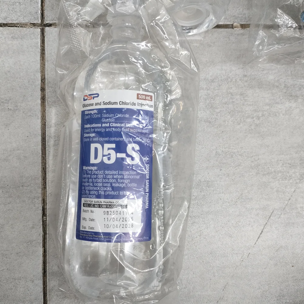Glucose and Sodium Chloride Injection (D5-S) 500ml — available at pharmacies in Cambodia on PharmKulen