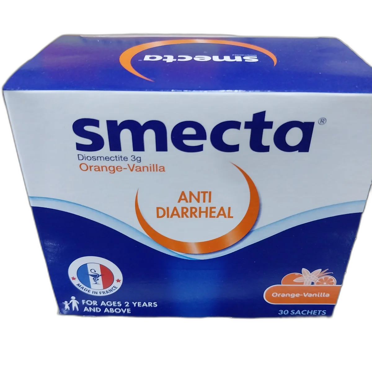 Smecta Orange-Vanilla — available at pharmacies in Cambodia on PharmKulen