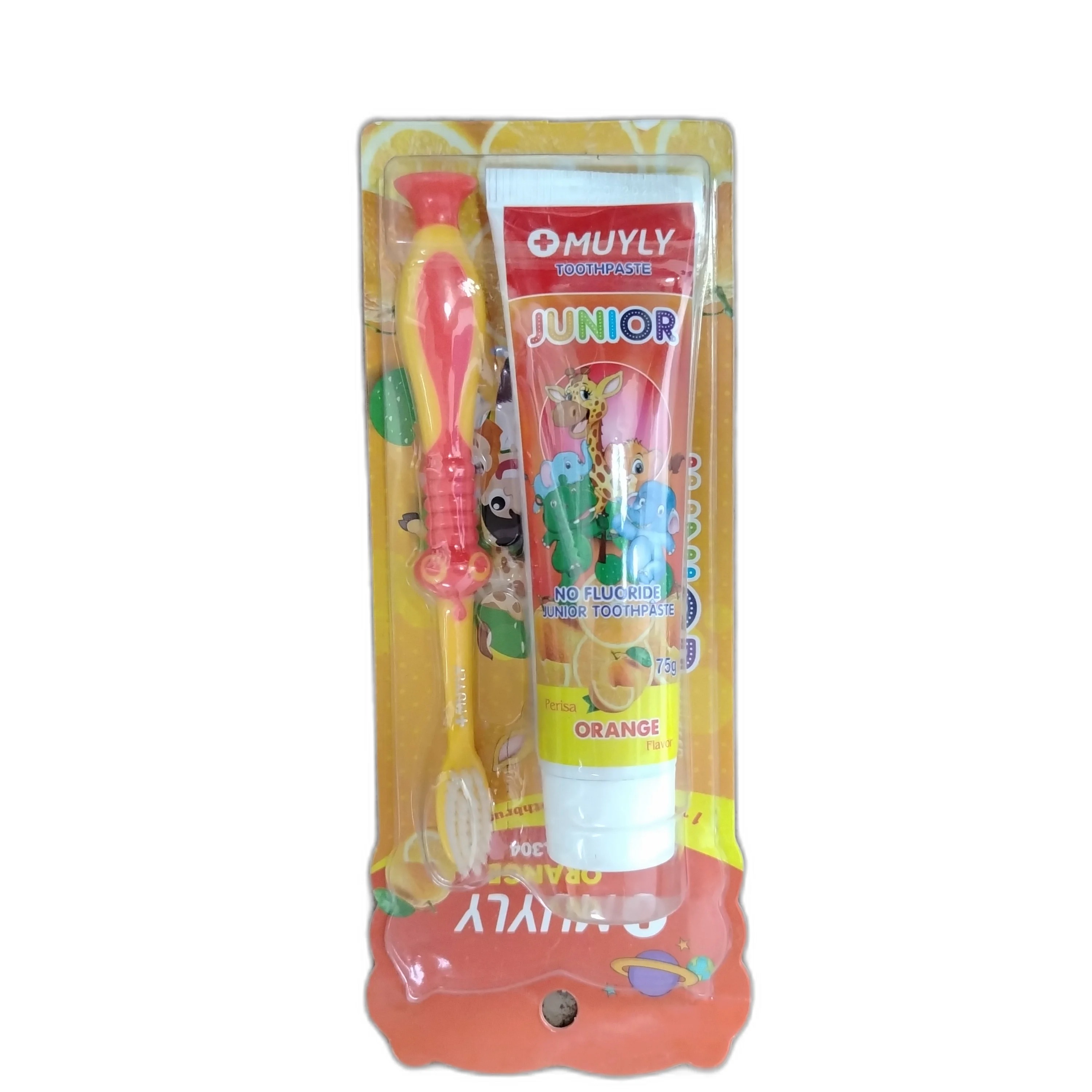 Muyly Kids Orange Toothpaste Toothbrush — available at pharmacies in Cambodia on PharmKulen