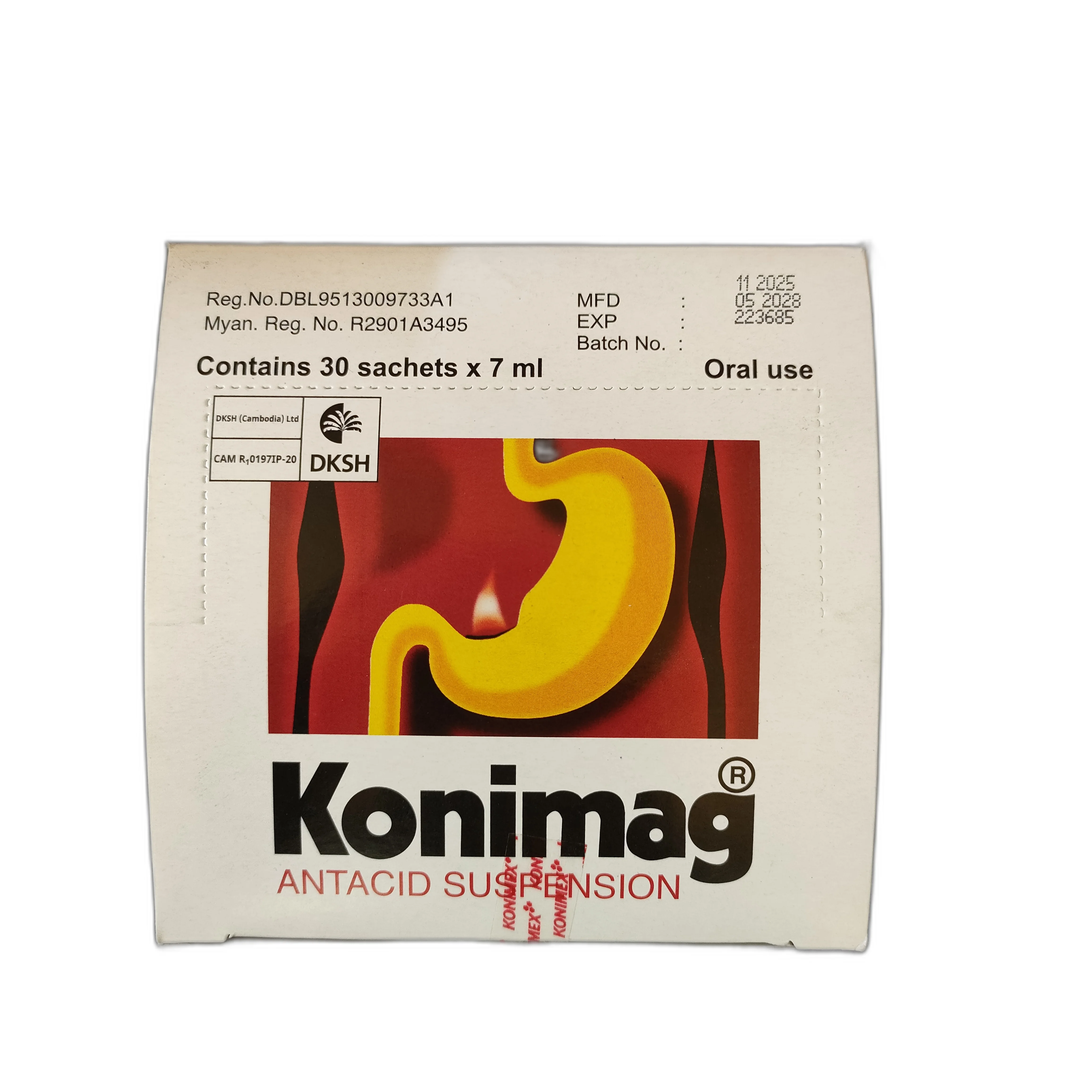 Konimag Antacid Suspension — available at pharmacies in Cambodia on PharmKulen