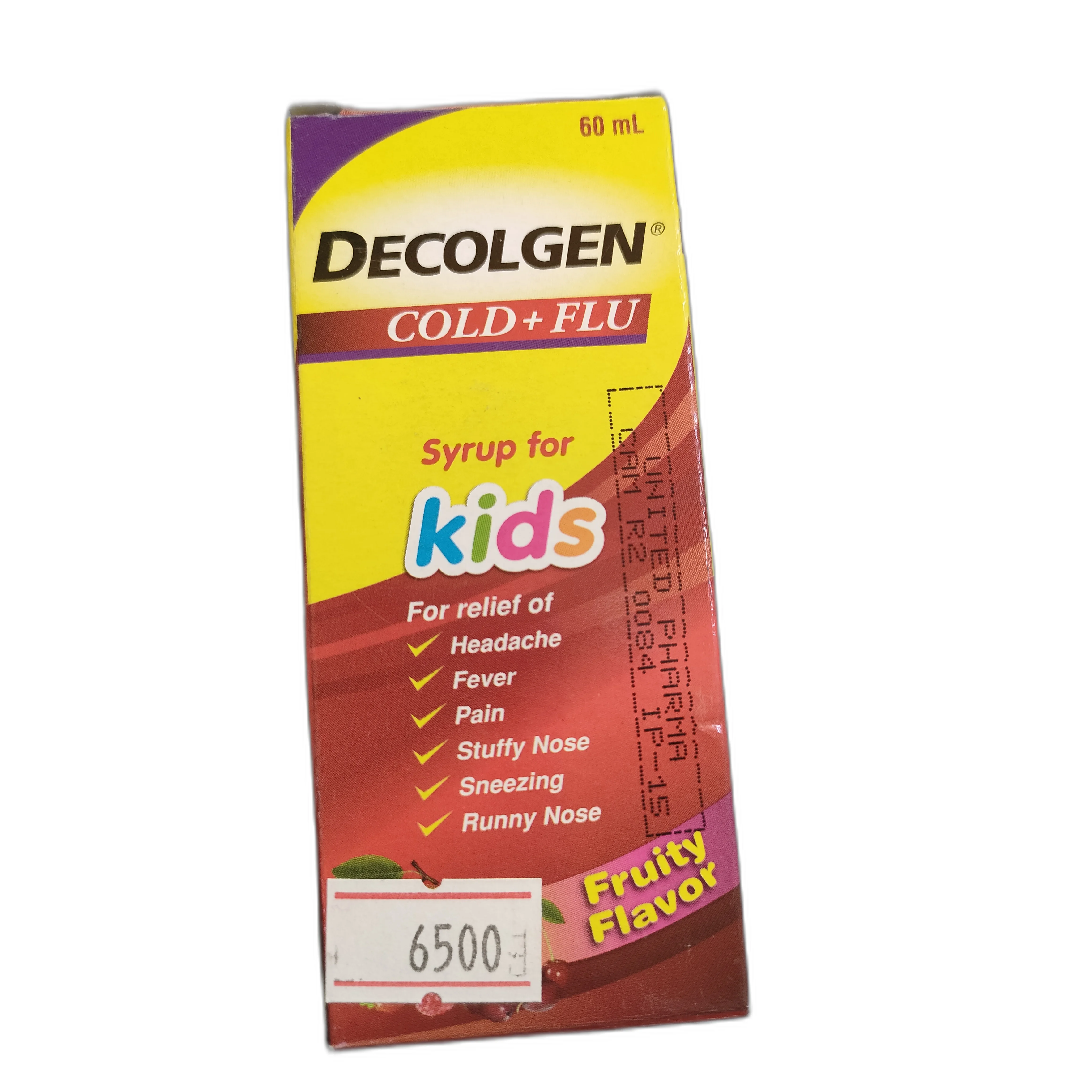 Decolgen Cold + Flu Syrup for Kids — available at pharmacies in Cambodia on PharmKulen