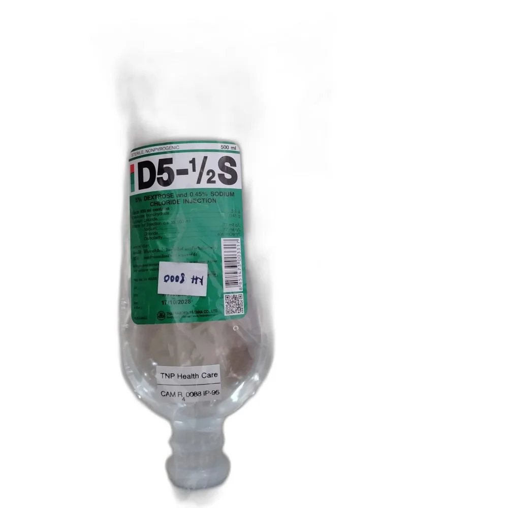 D5-1/2S Dextrose and Sodium Chloride Injection — available at pharmacies in Cambodia on PharmKulen