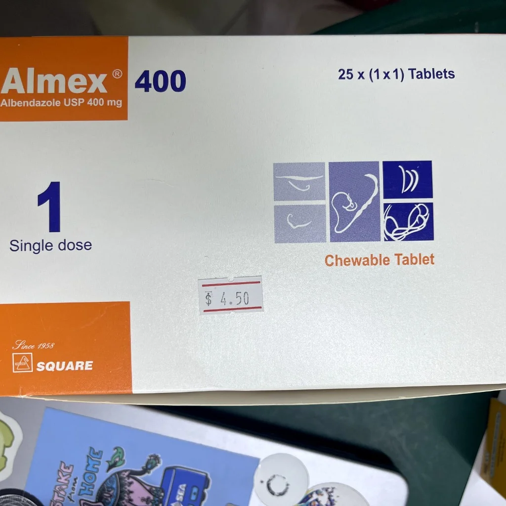 Almex Albendazole USP — available at pharmacies in Cambodia on PharmKulen