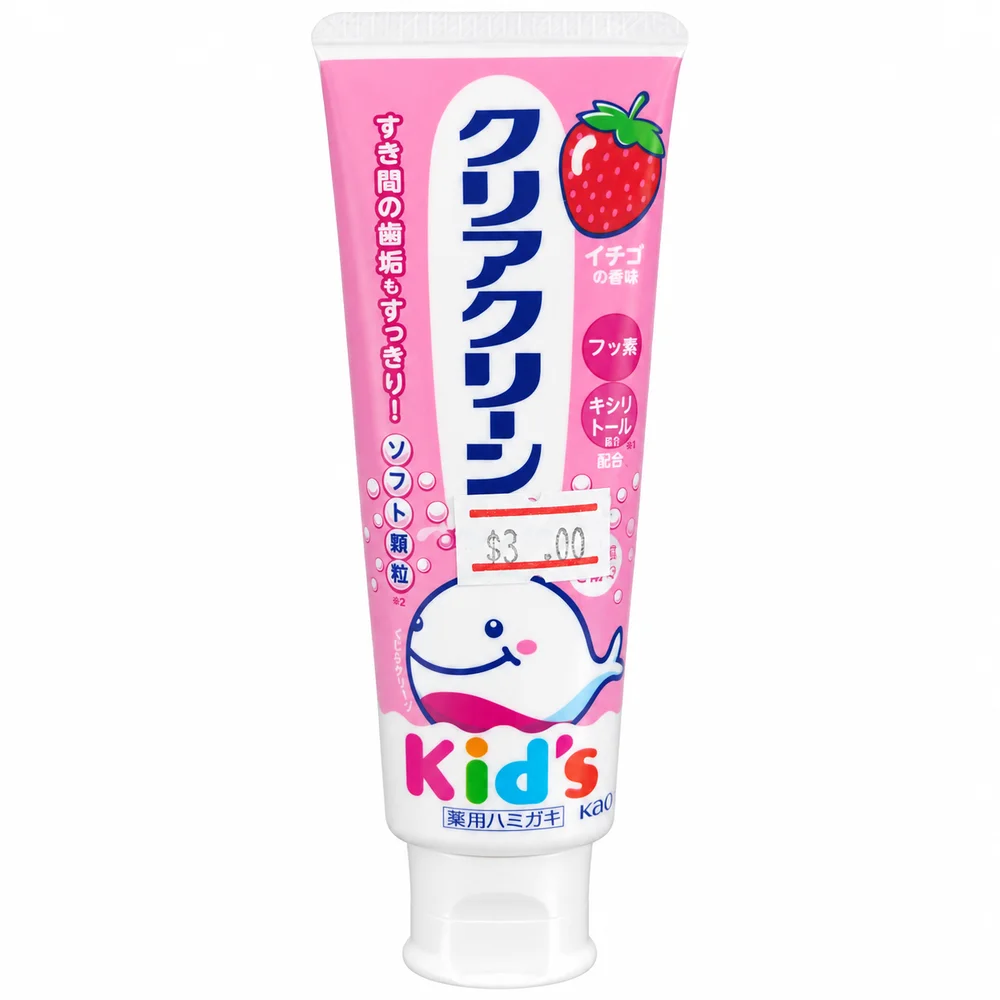 Kao Clear Clean Kids Strawberry Flavor Toothpaste — available at pharmacies in Cambodia on PharmKulen