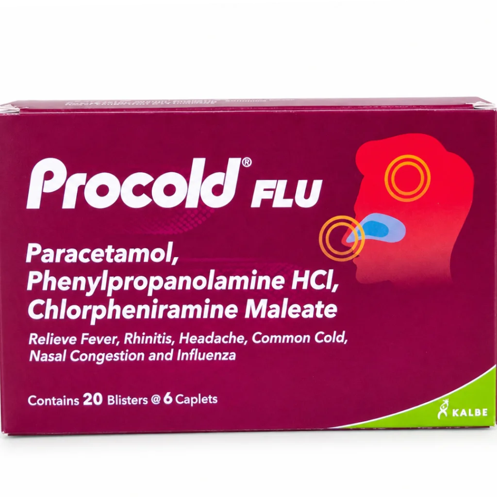 Procold Flu 6 caplets — available at pharmacies in Cambodia on PharmKulen