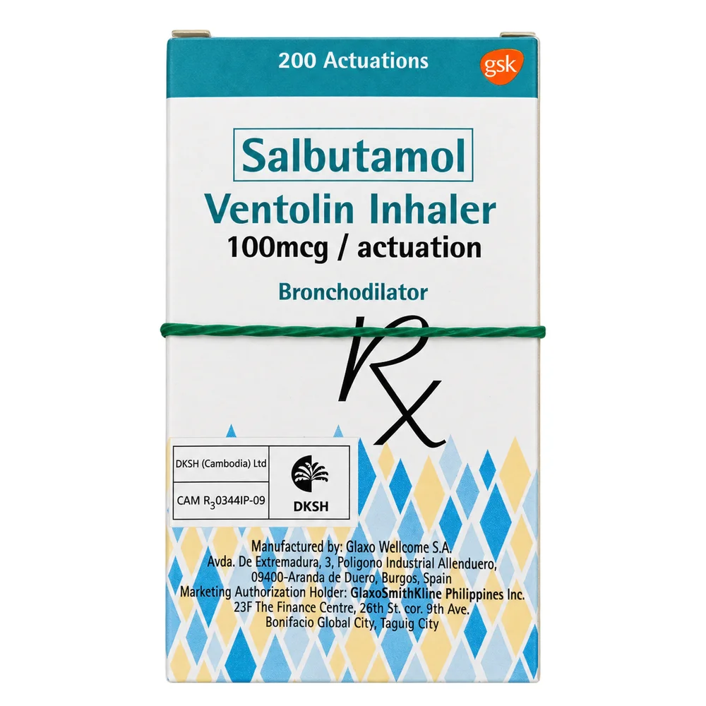 Salbutamol Ventolin Inhaler (100 mcg / actuation) — available at pharmacies in Cambodia on PharmKulen