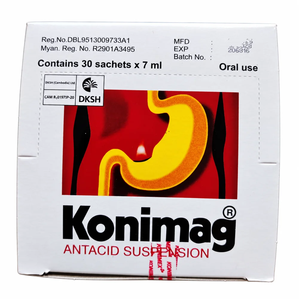 Konimag Antacid Suspension — available at pharmacies in Cambodia on PharmKulen