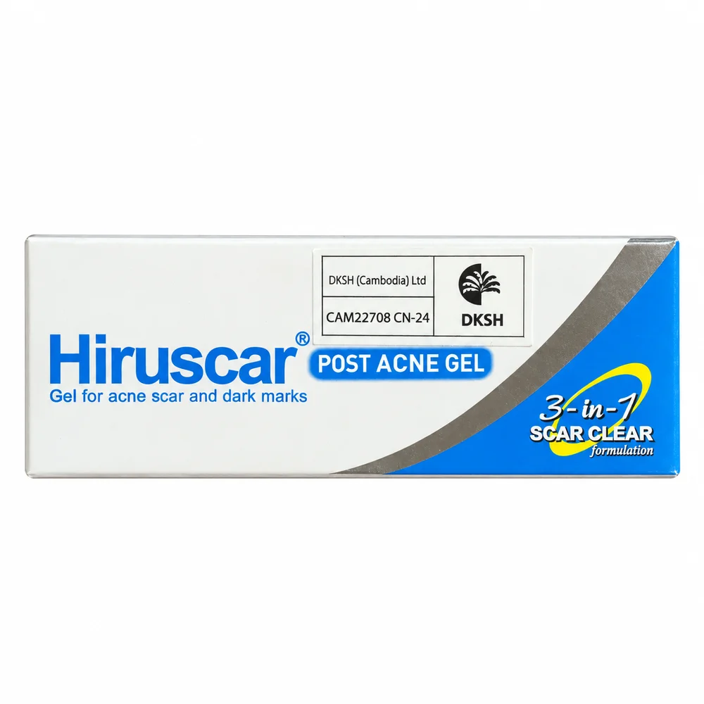 Hiruscar Post Acne — available at pharmacies in Cambodia on PharmKulen