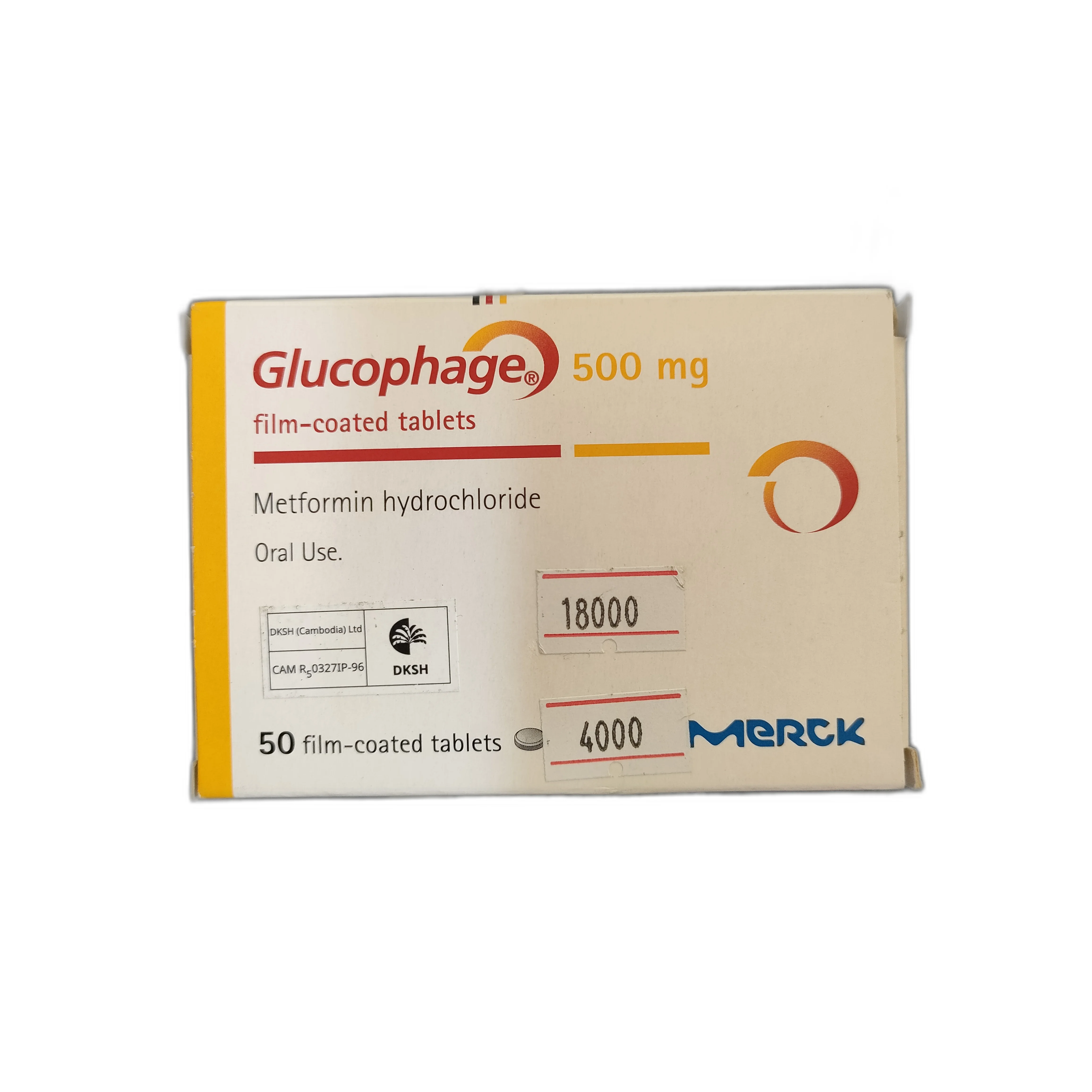 Glucophage 500 mg — available at pharmacies in Cambodia on PharmKulen