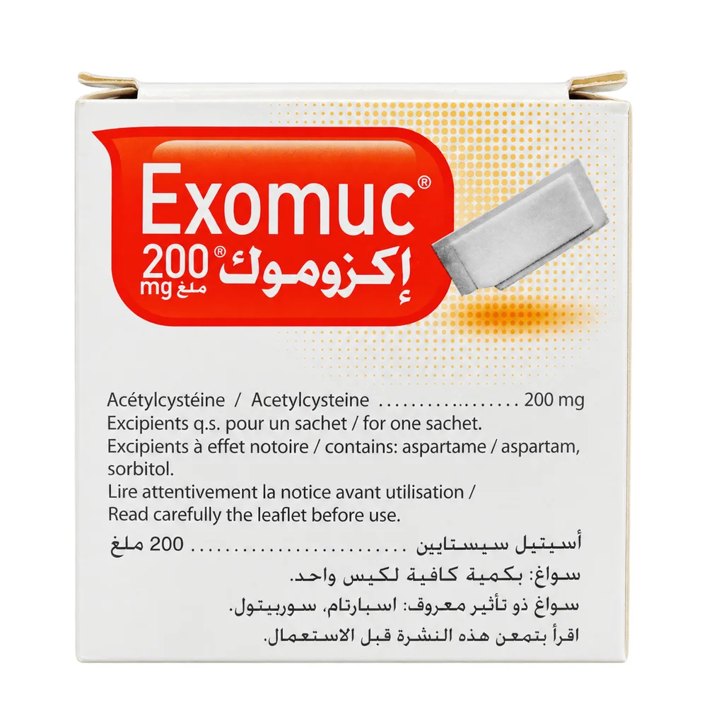 Exomuc 200 mg (Acetylcysteine) — available at pharmacies in Cambodia on PharmKulen