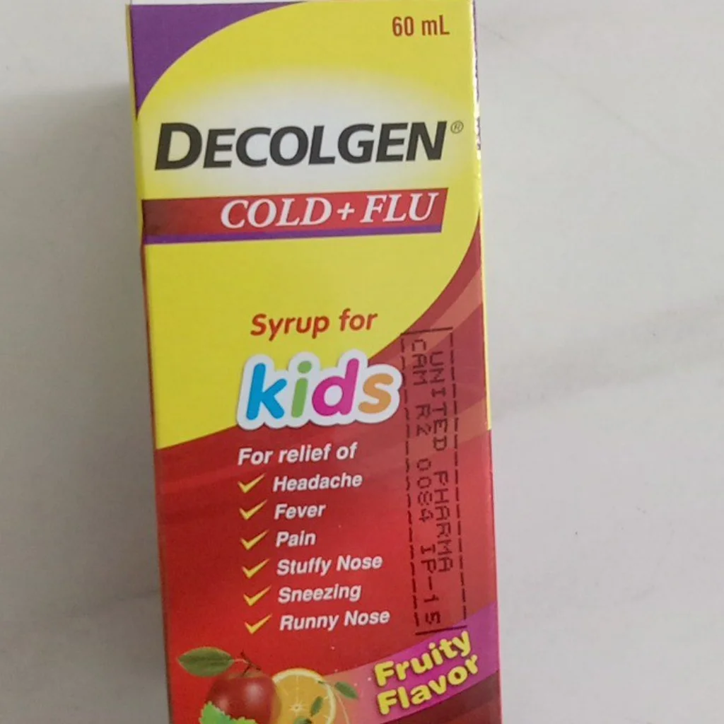 DECOLGEN Cold + Flu (Kids) — available at pharmacies in Cambodia on PharmKulen