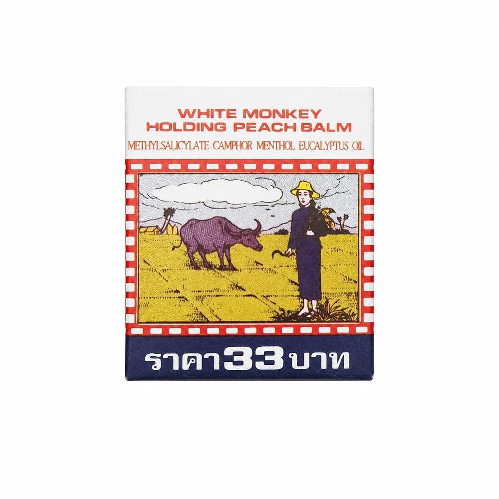 White Monkey Holding Peach Balm — available at pharmacies in Cambodia on PharmKulen