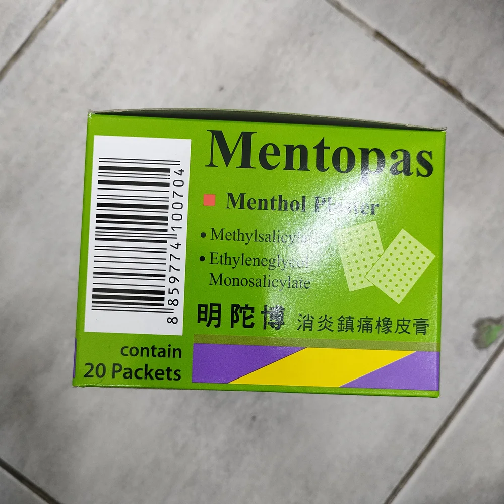 Mentopas Menthol Plaster — available at pharmacies in Cambodia on PharmKulen