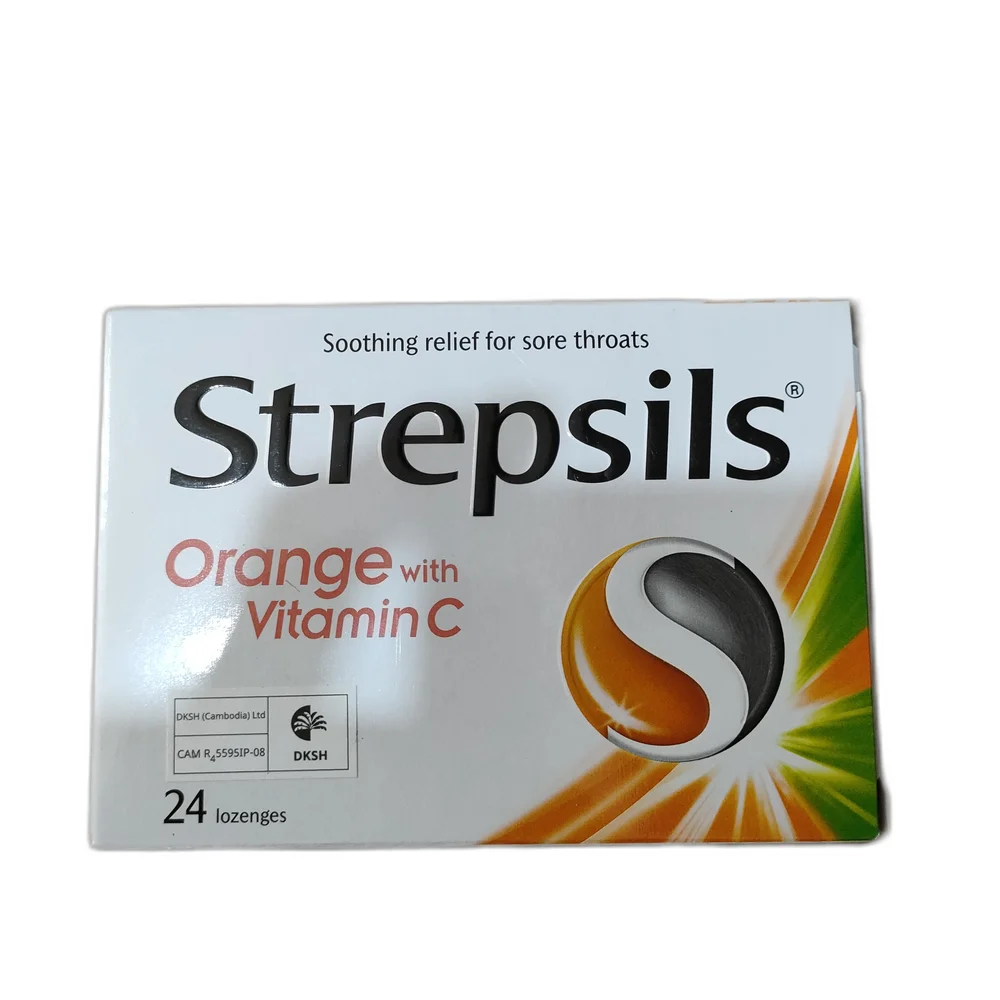 Strepsils Orange with Vitamin C — available at pharmacies in Cambodia on PharmKulen