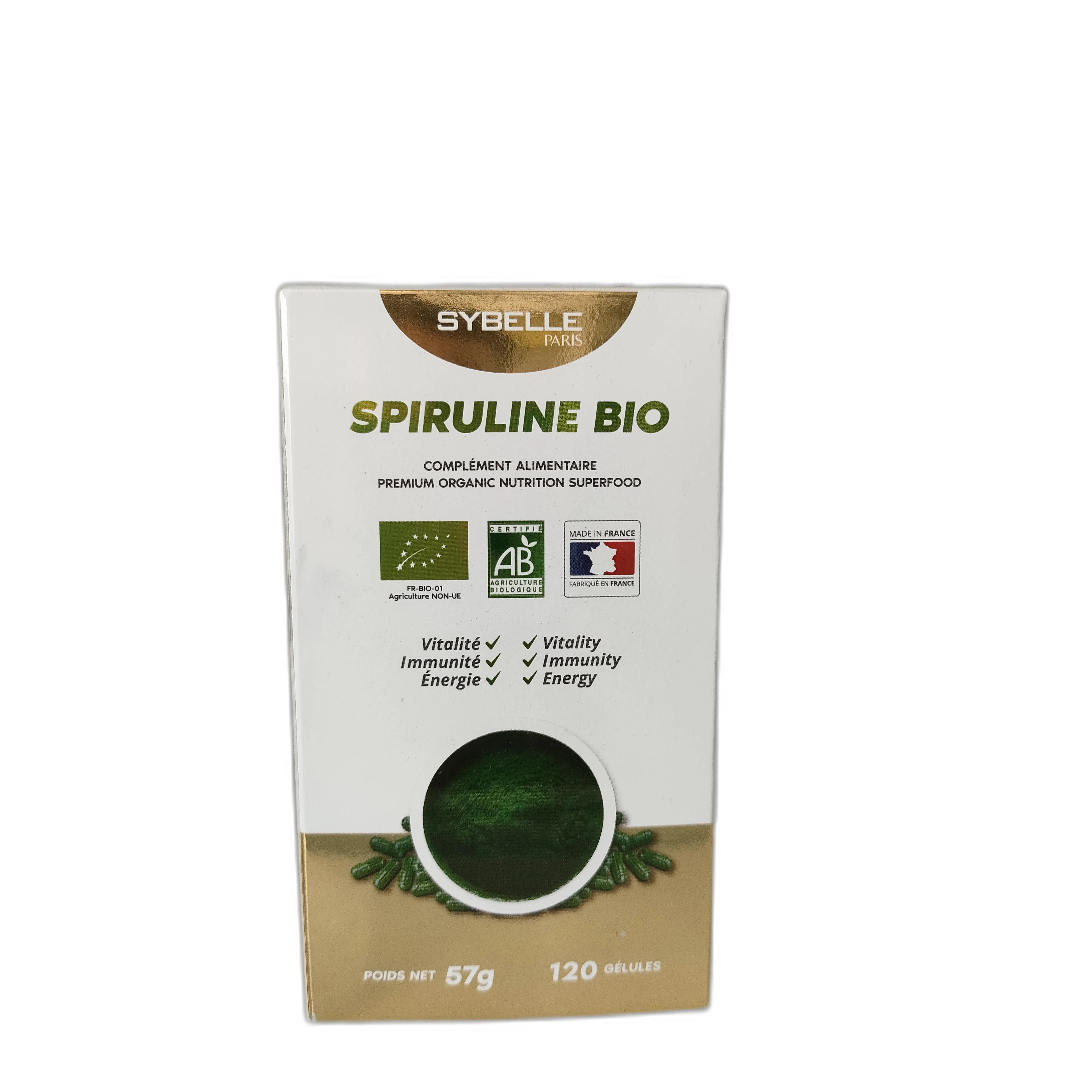 Sybelle Spiruline Bio — available at pharmacies in Cambodia on PharmKulen