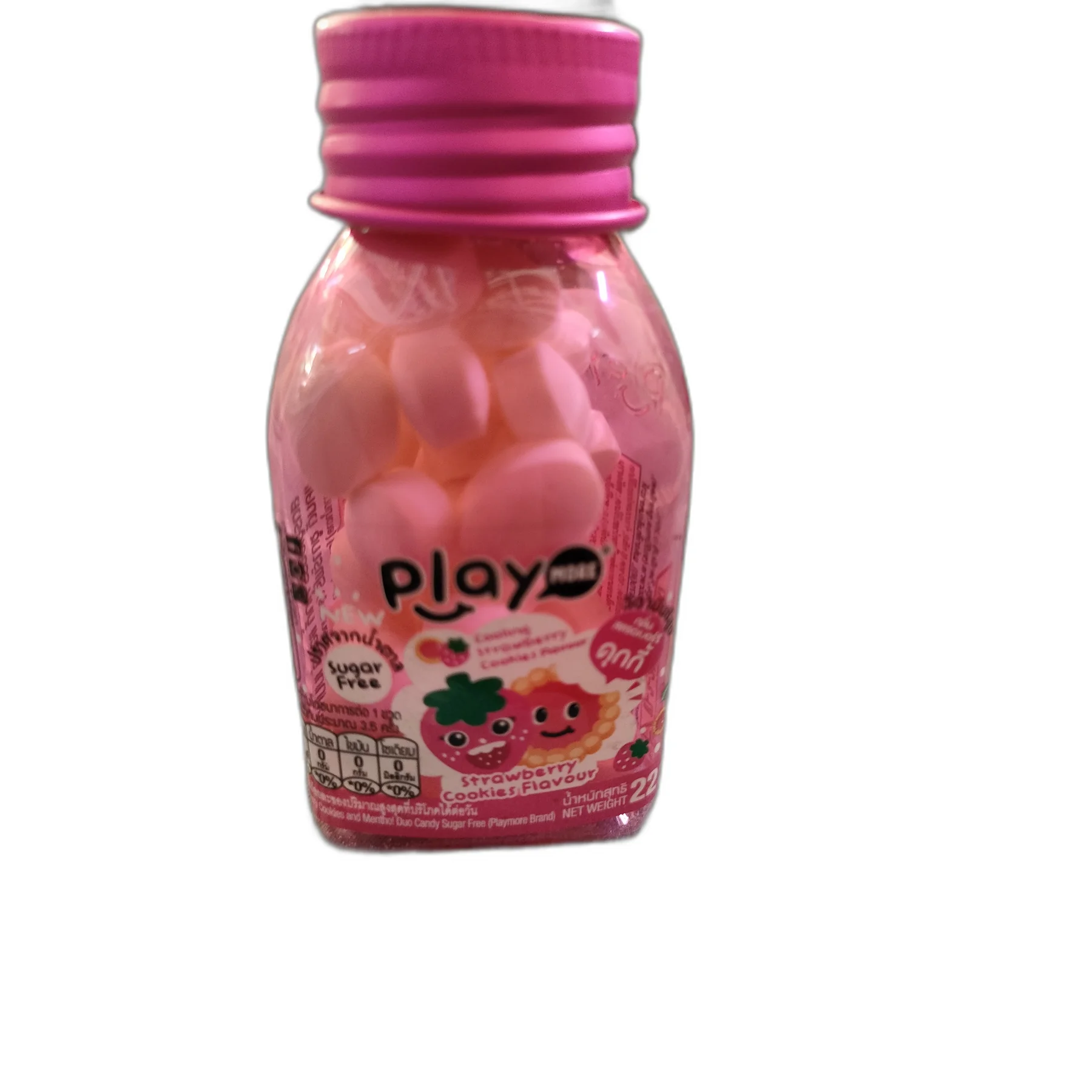 Playmore Strawberry Cookies and Menthol Duo Candy Sugar Free 22 g — available at pharmacies in Cambodia on PharmKulen