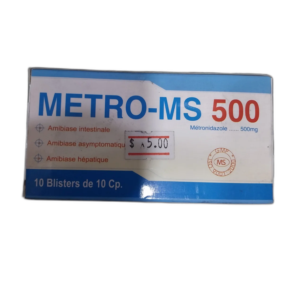 Metro-MS 500 — available at pharmacies in Cambodia on PharmKulen