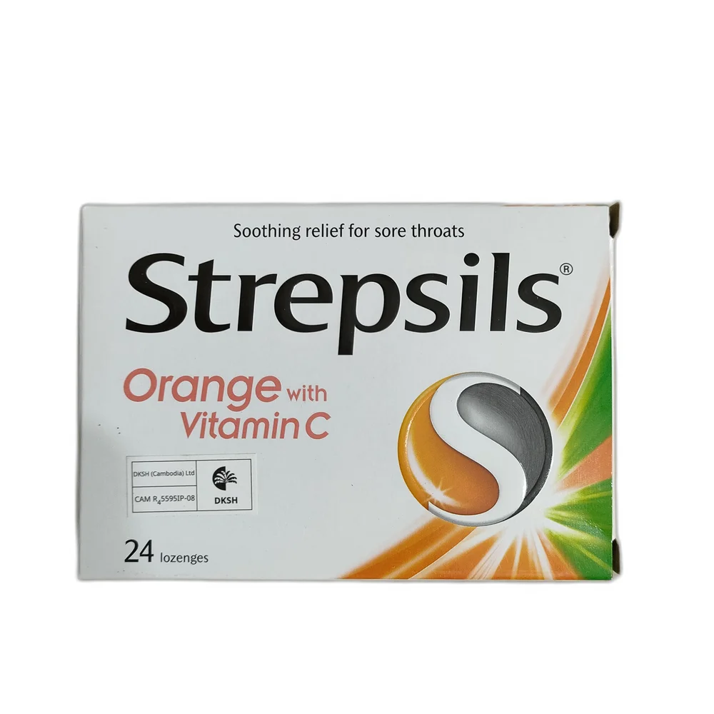 Strepsils Orange with Vitamin C — available at pharmacies in Cambodia on PharmKulen
