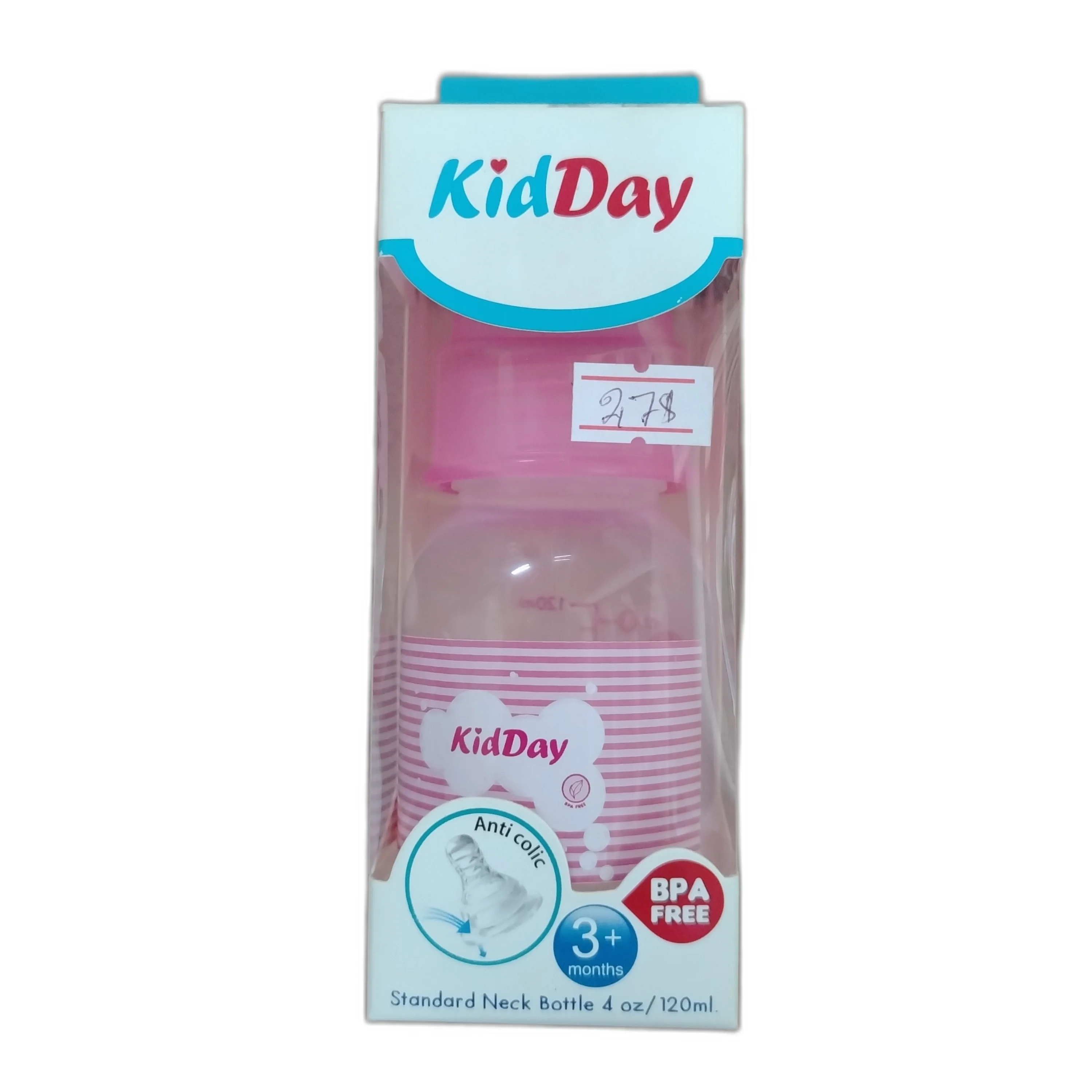 KidDay Standard Neck Bottle 4oz/120ml Pink — available at pharmacies in Cambodia on PharmKulen